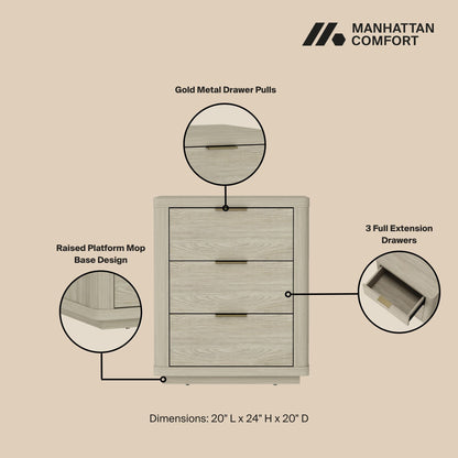 Nightstand with 3 drawers in light oak finish with gold metal pulls by HouseOfZazla on Tampa Home & Garden Store