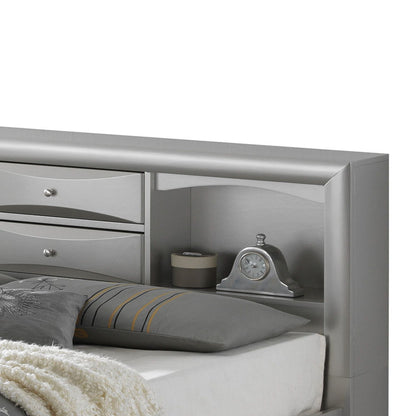 Modern gray storage bed with bookcase headboard and two front drawers on Tampa Home & Garden Store