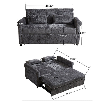 Loveseat Sofa Bed and Two Soft Throw Pillows