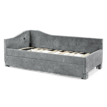 Full-size curved-edge padded backrest daybed in gray upholstery with nailhead trim HouseOfZazla on Tampa Home & Garden Store