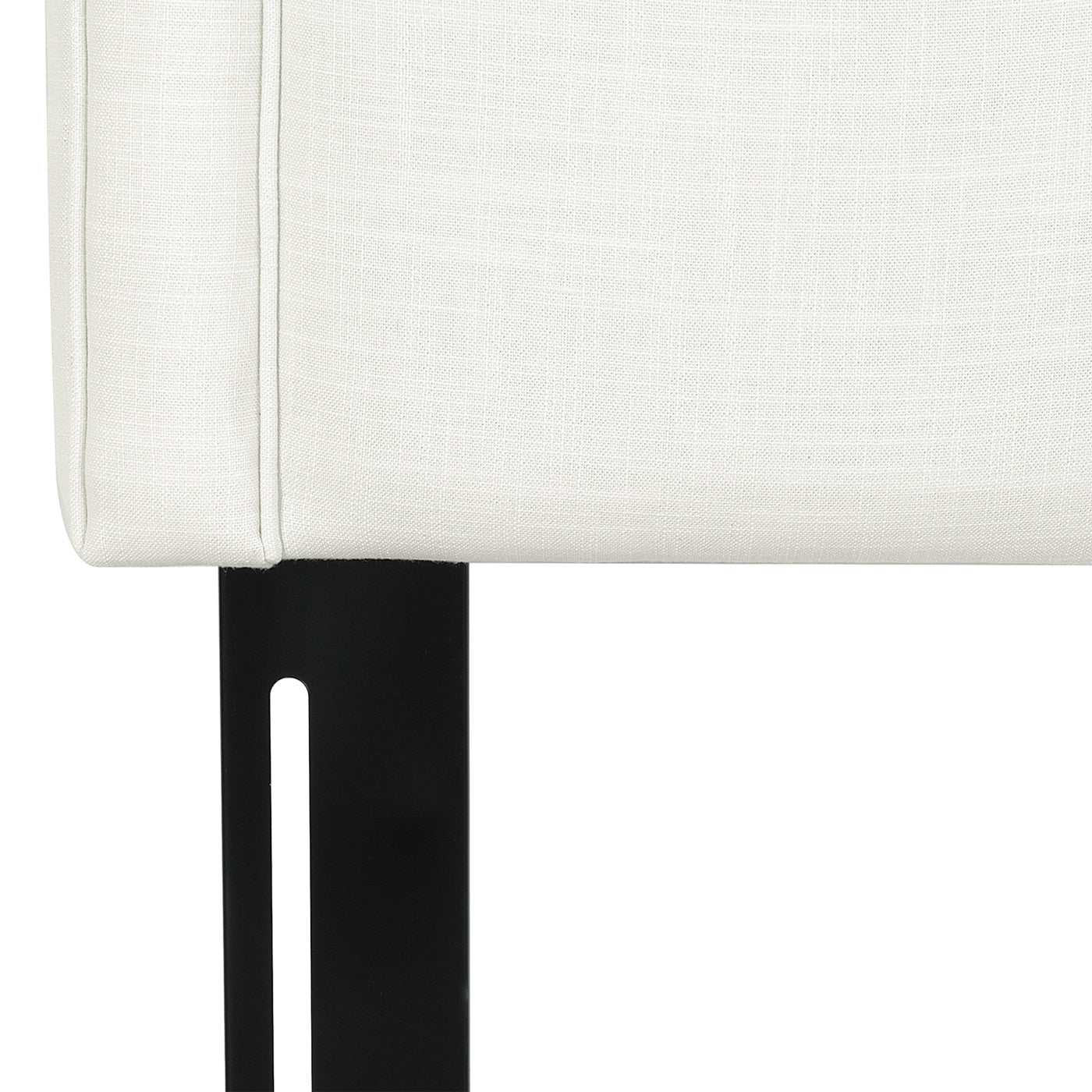 Catherine Upholstered King Headboard Antique off-white linen with black metal leg HouseOfZazla on Tampa Home & Garden Store