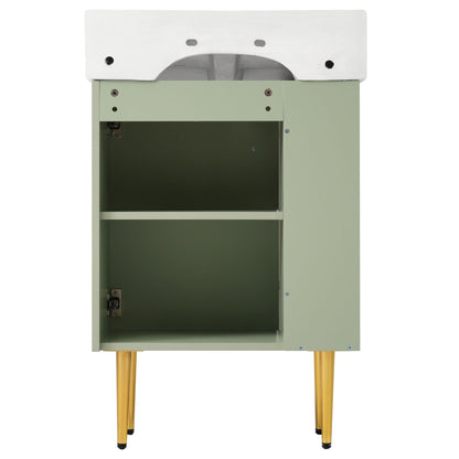 Bathroom vanity with white ceramic sink, sage green cabinet HouseOfZazla on Tampa Home & Garden Store