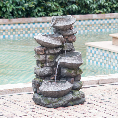 Cascading Rock Water Fountain With Led Lights