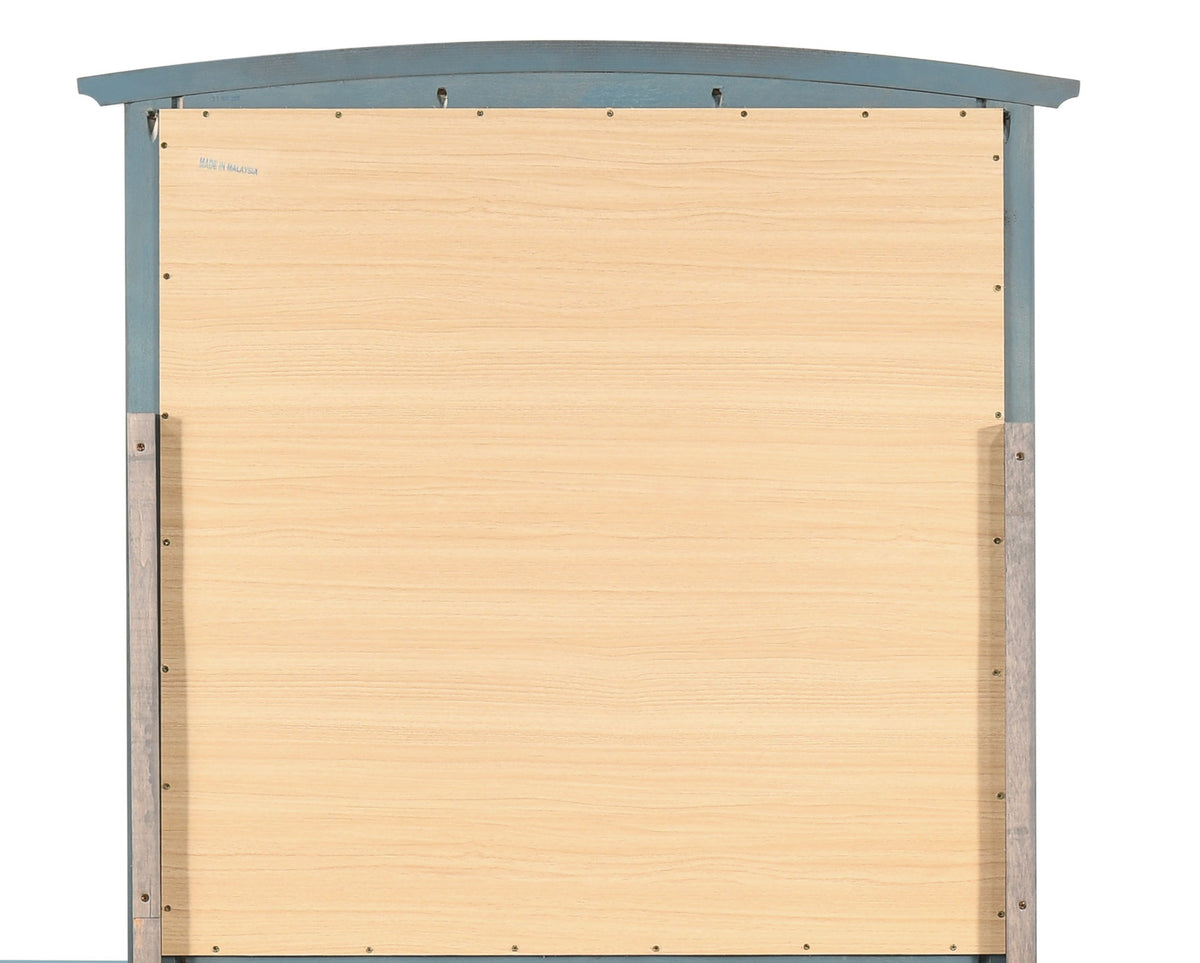 Wall mirror back view with blue curved wood frame and natural veneer panel, HouseOfZazla on Tampa Home & Garden Store
