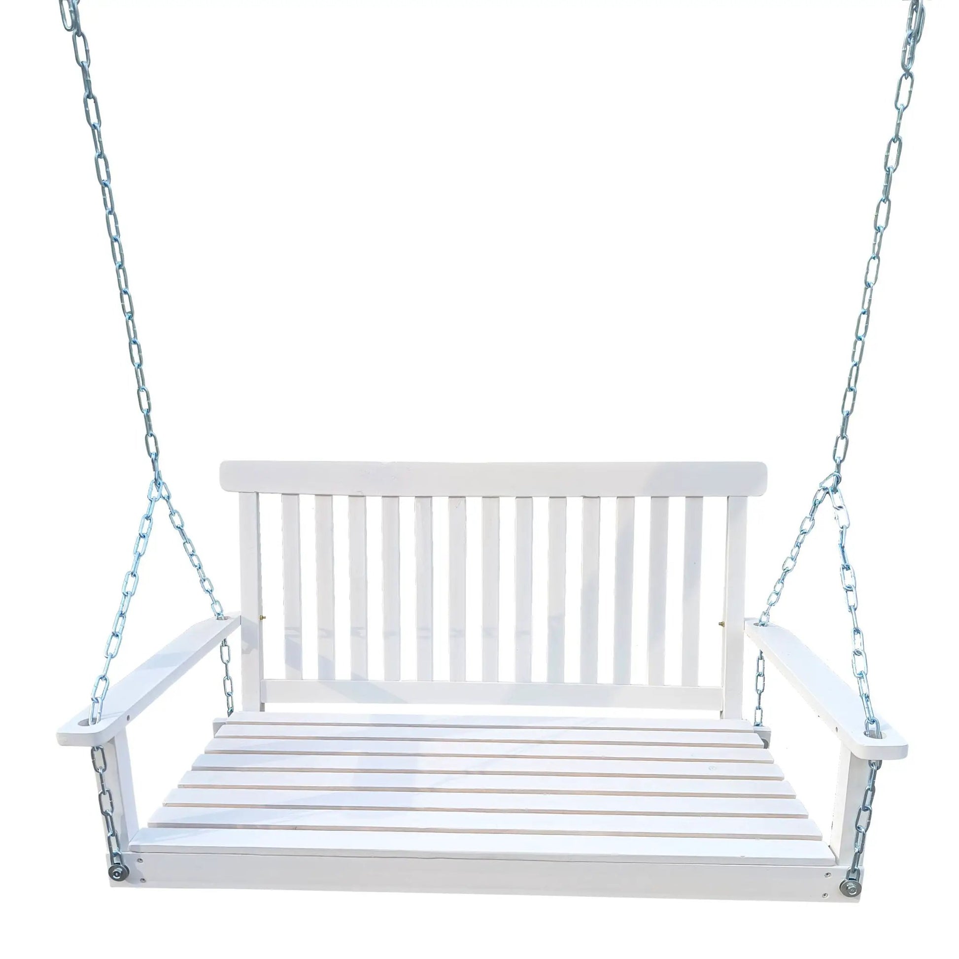 Front Porch Swing with Armrests, white-painted seat, Unique Piece Furniture patio swing on Tampa Home & Garden Store