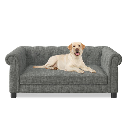 Modern Elegant Rectangle Pet Bed elevated dog sofa in gray textured fabric HouseOfZazla on Tampa Home & Garden Store
