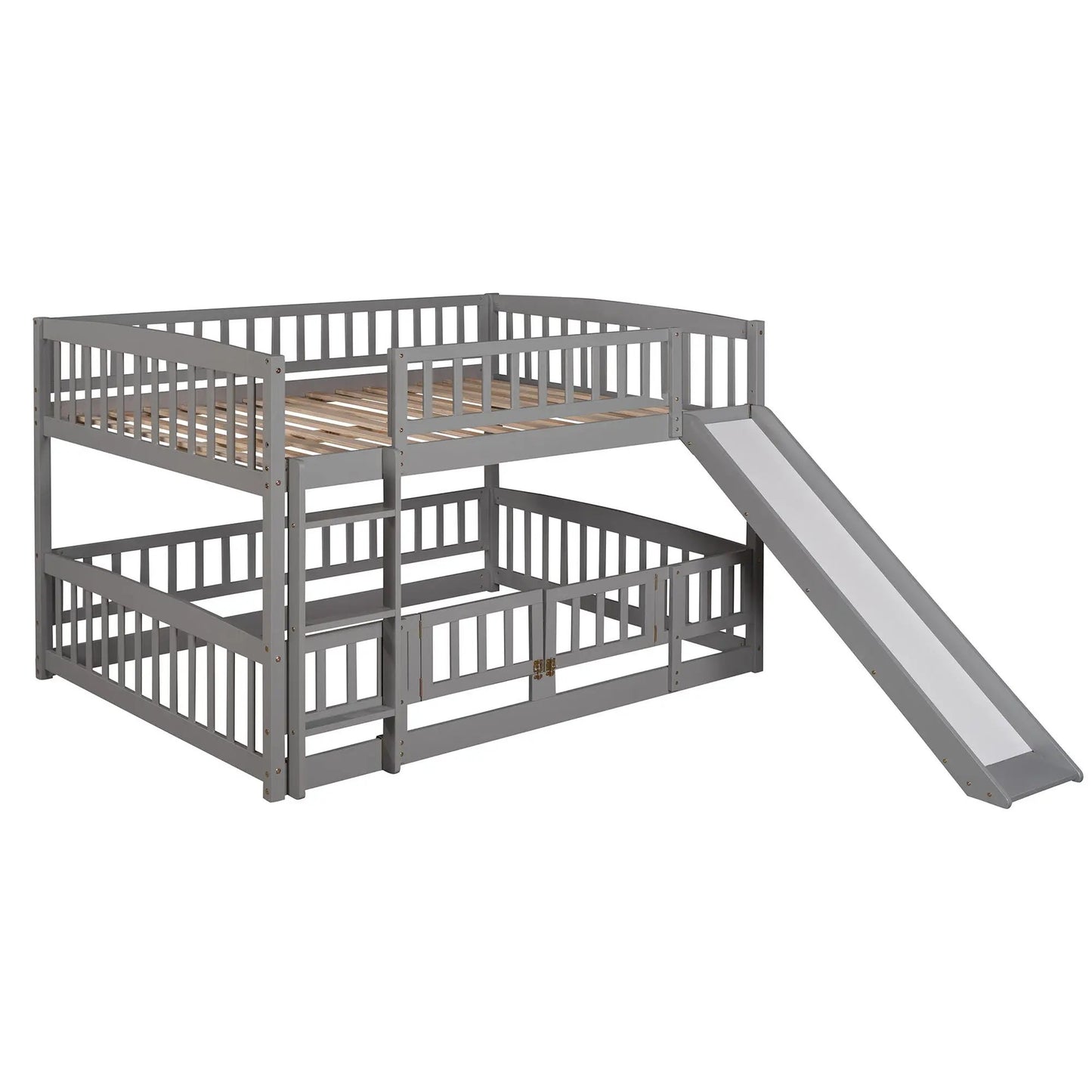 Low Bunk Bed With Slide Fence and Ladder