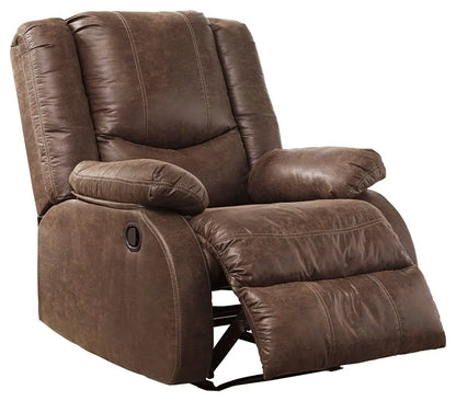 Bladewood Recliner by Unique Piece Furniture, brown leather upholstery, padded armrests on Tampa Home & Garden Store