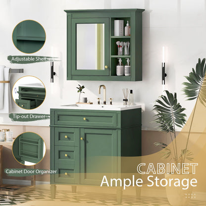 HouseOfZazla green bathroom vanity with medicine cabinet, 2 soft closing doors and 4 drawers on Tampa Home & Garden Store