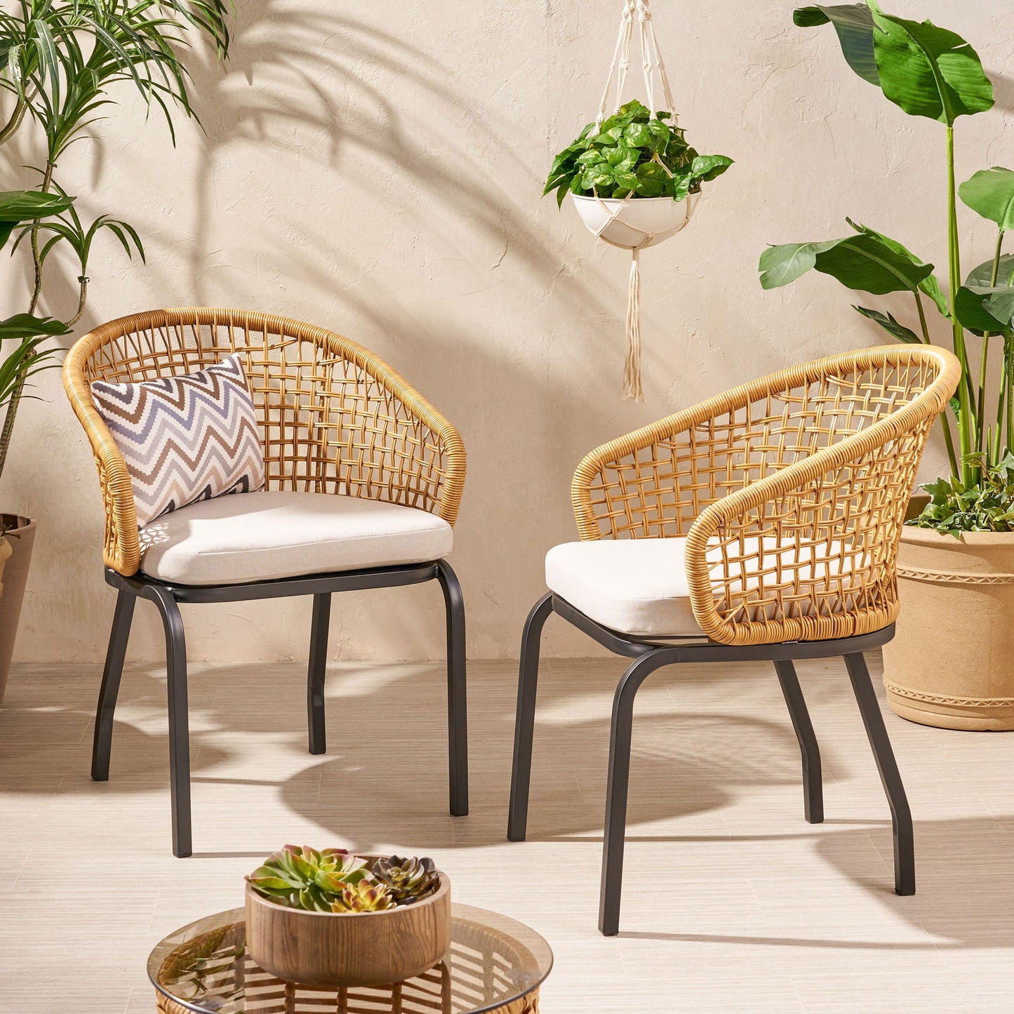 Outdoor and Indoor Wicker Chair with Iron Legs
