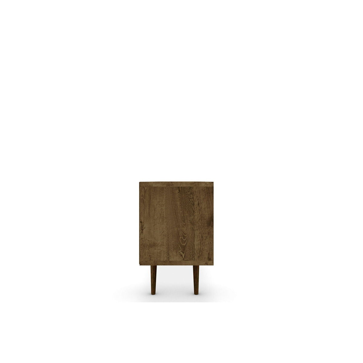 Wooden TV stand with rectangular cabinet and tapered legs in brown wood grain on Tampa Home & Garden Store