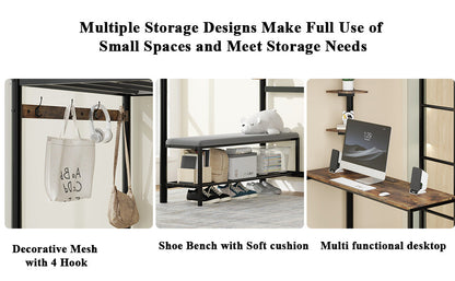 Twin Size Loft Bed Frame with Storage 3-item collage mesh with 4 hooks, shoe bench cushion, desk on Tampa Home & Garden Store