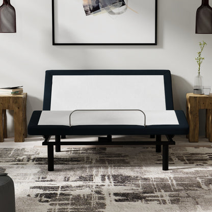 Model P2 adjustable base full by HouseOfZazla with navy frame in a bedroom on Tampa Home & Garden Store