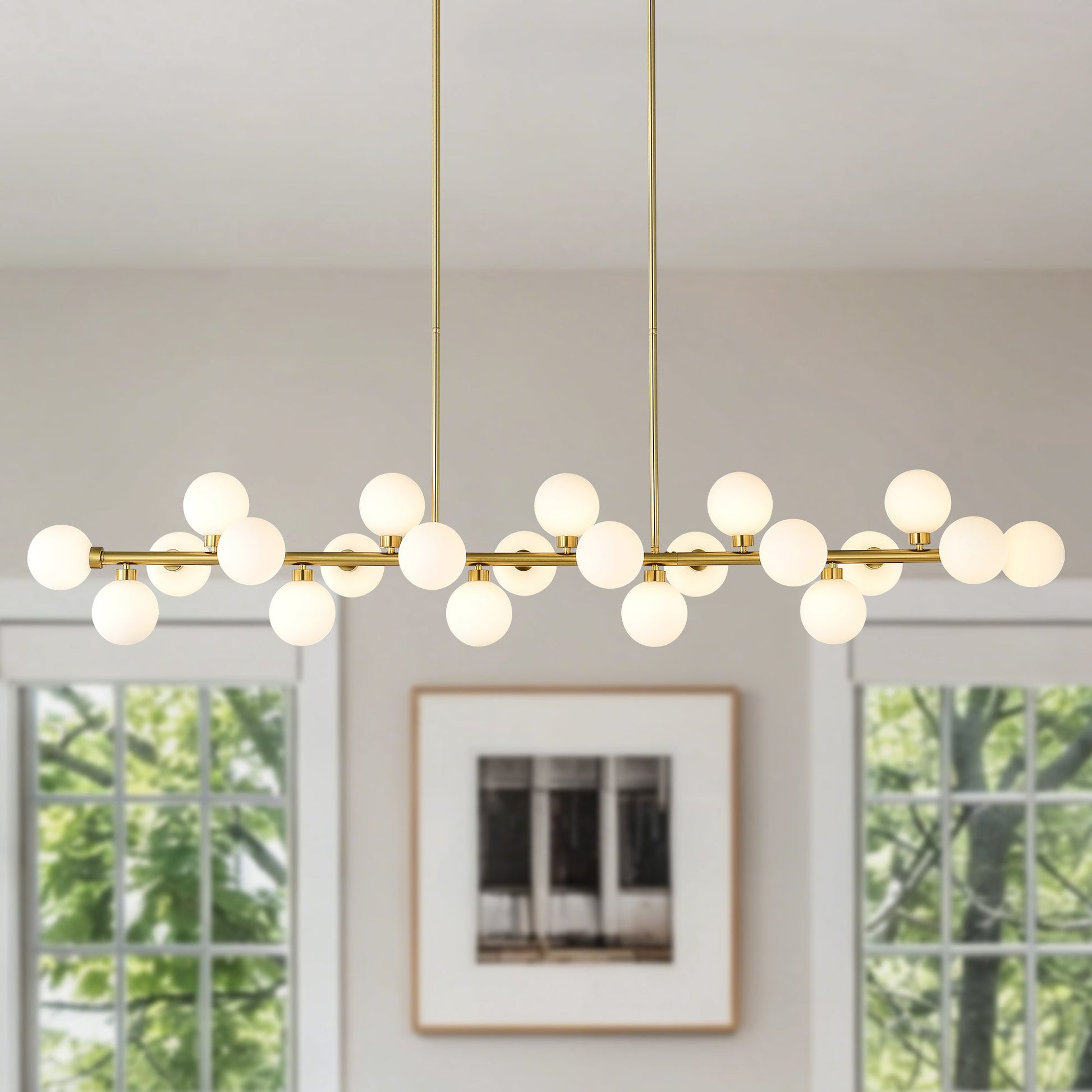 75.6'' large pendant lamp with opal glass globes in brass finish by HouseOfZazla on Tampa Home & Garden Store