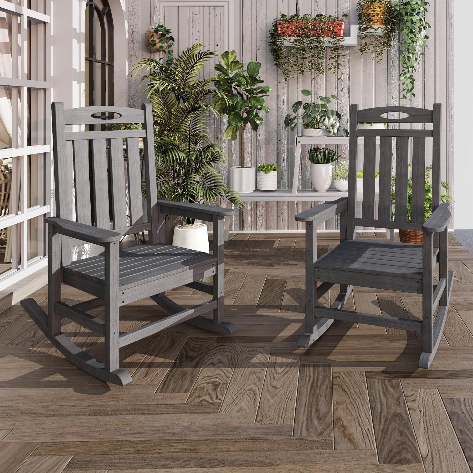 Outdoor rocking chairs set of 2 in grey HDPE for adults by HouseOfZazla on Tampa Home & Garden Store