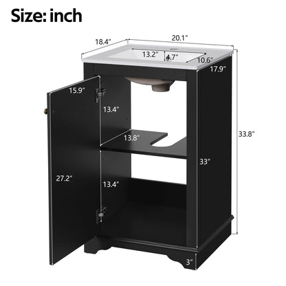 Bathroom vanity with sink, freestanding black cabinet, white countertop, single sink on Tampa Home & Garden Store
