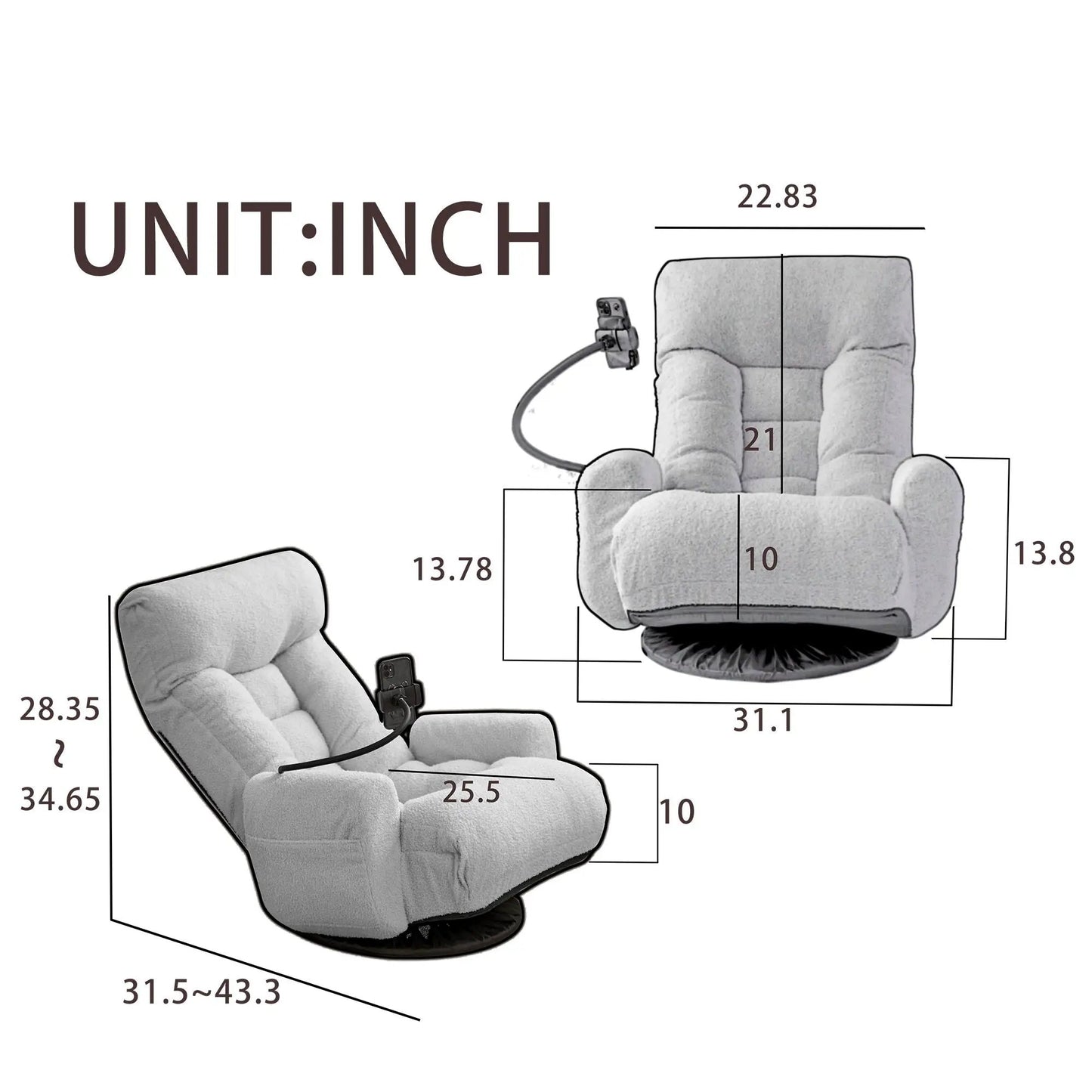 Adjustable Swivel Lounge Chair with headrest by Unique Piece Furniture in gray fabric on Tampa Home & Garden Store