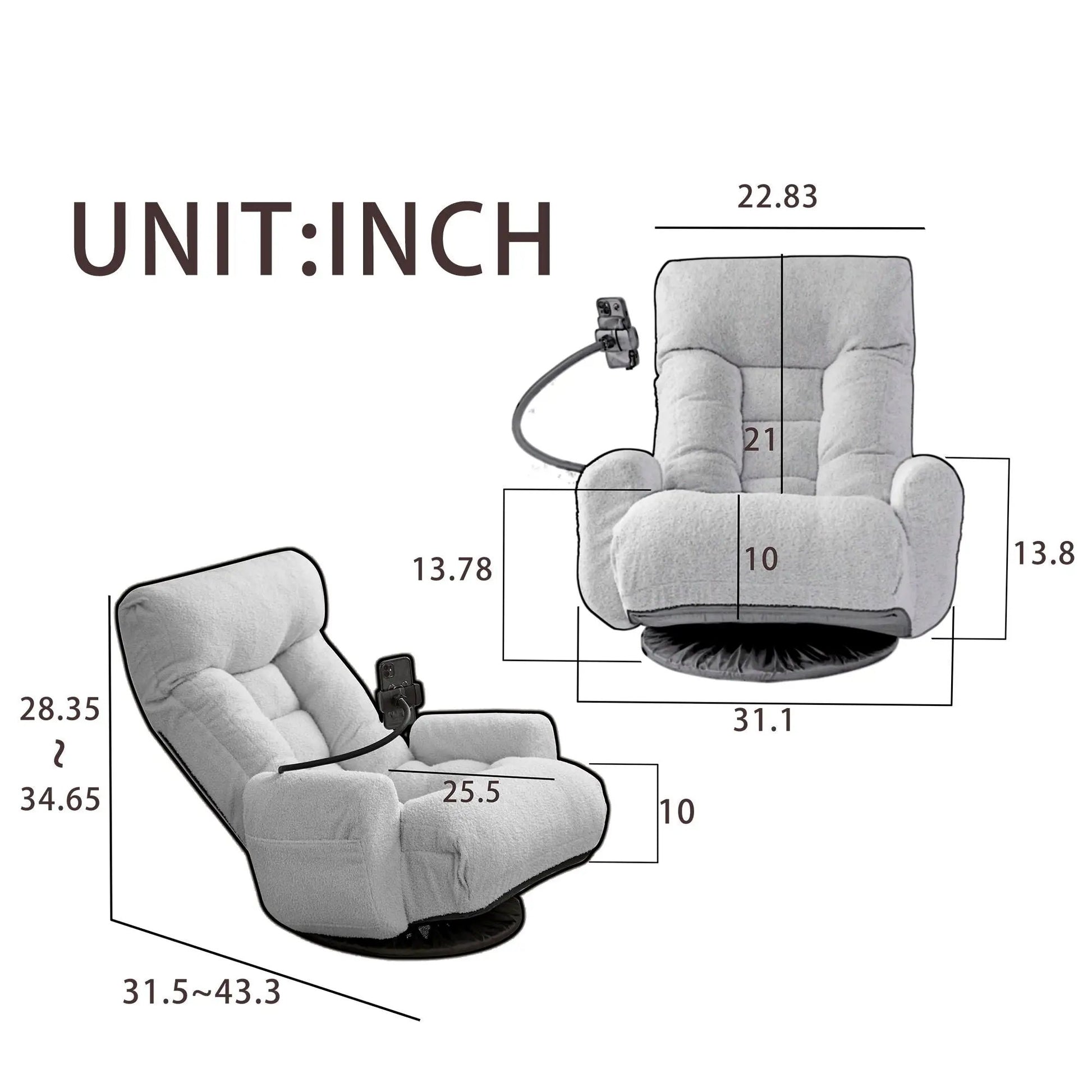 Adjustable Swivel Lounge Chair with headrest by Unique Piece Furniture in gray fabric on Tampa Home & Garden Store