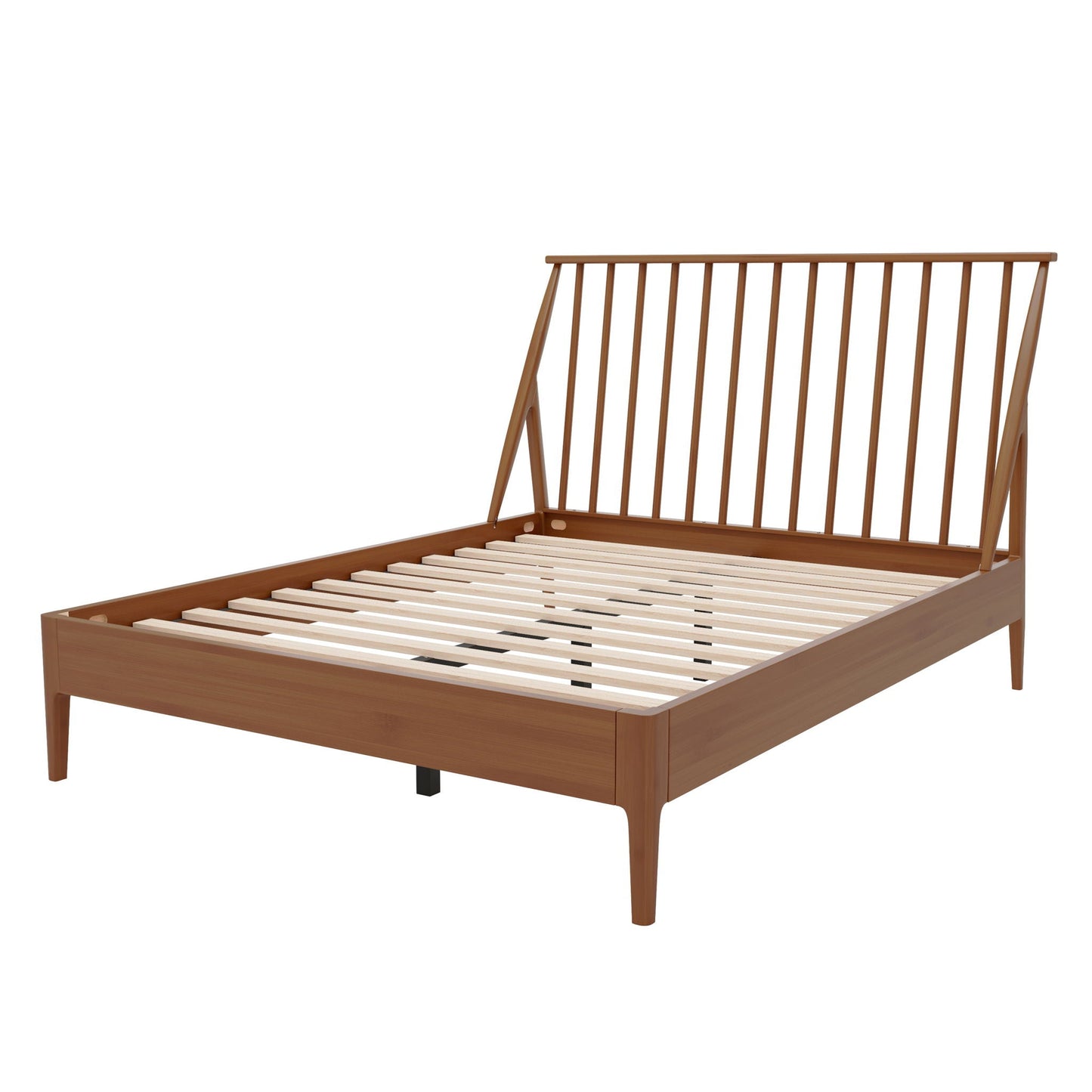 Bohemian platform bed with tall slatted headboard in warm wood by HouseOfZazla on Tampa Home & Garden Store