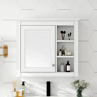 Wall Mounted Cabinet With Mirror and Open Shelves