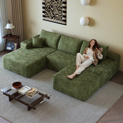 107in Cloud Sectional Sofa with Ottoman in green corduroy upholstery on Tampa Home & Garden Store