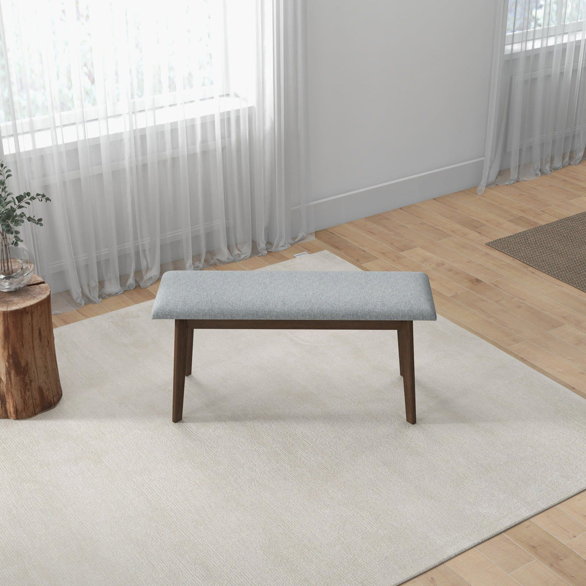 Carlos Upholstered Bench gray high-density foam cushion by HouseOfZazla