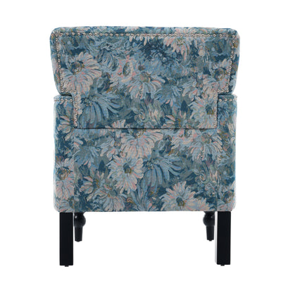 Harrison Tufted Club Chair blue floral tapestry with silver nailhead trim and dark legs on Tampa Home & Garden Store
