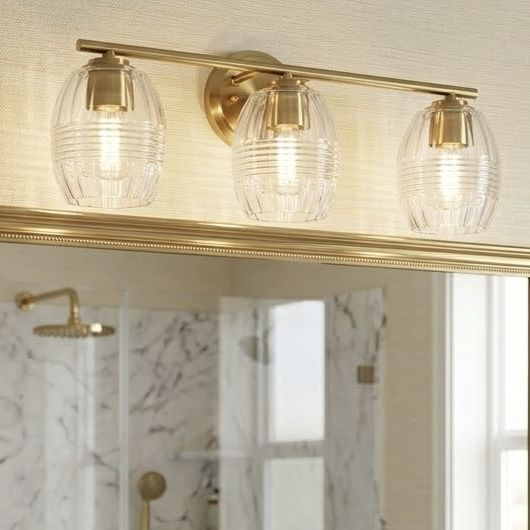 Luster 3-light vanity sconce with clear glass shades in satin gold finish HouseOfZazla on Tampa Home & Garden Store