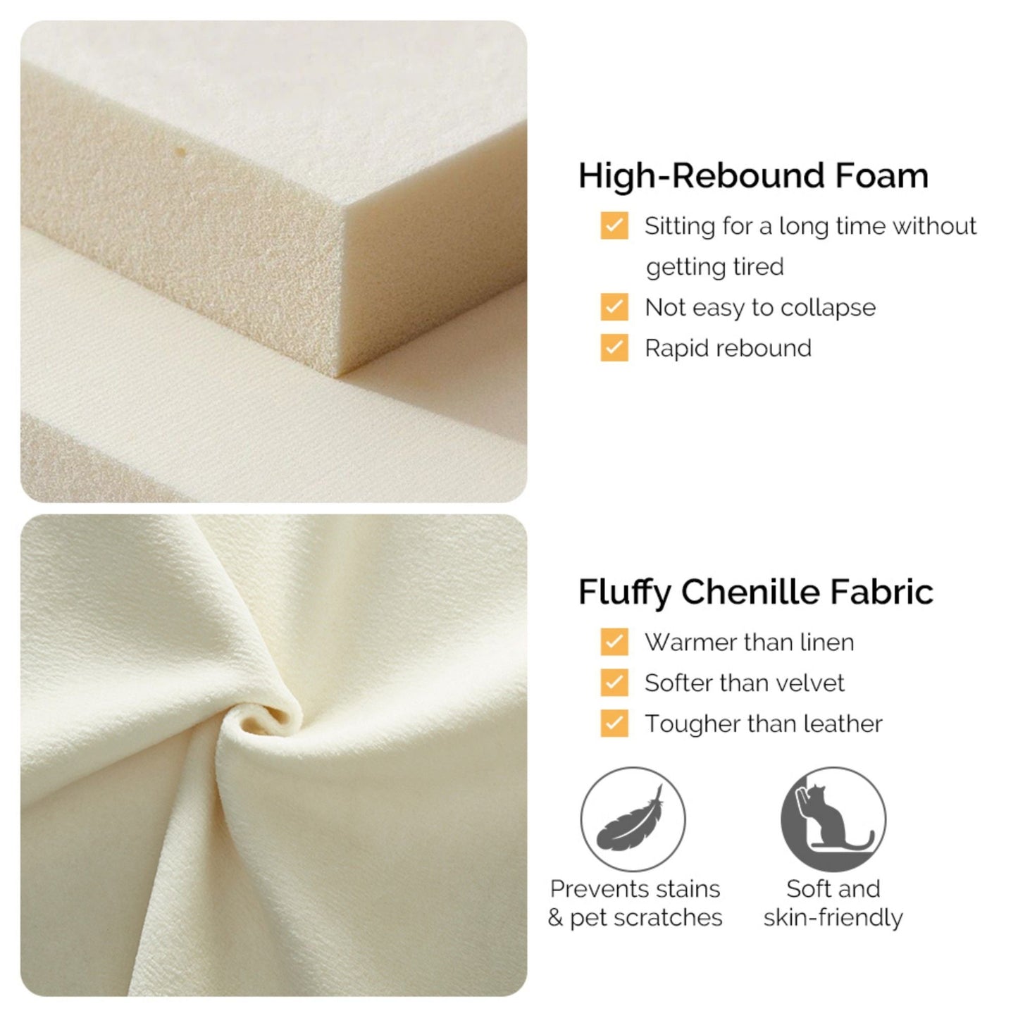 Modern Luxury Modular Sectional Sofa Set beige fluffy chenille fabric high rebound foam on Tampa Home & Garden Store