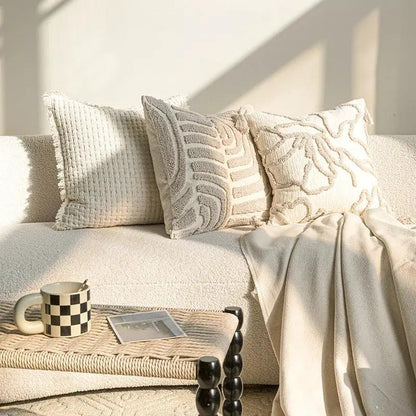 Cream sofa throw pillowcase with three-dimensional embroidery, textured decorative cushions on Tampa Home & Garden Store