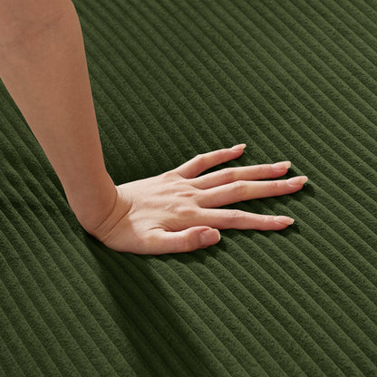 Modern Modular Sectional Couch hand resting on dark green ribbed fabric upholstery HouseOfZazla on Tampa Home & Garden Store