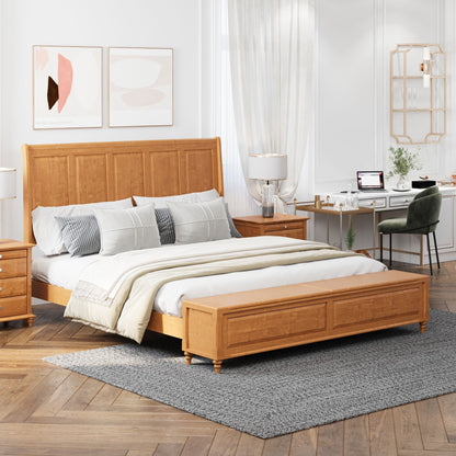 Modern Sleigh Bed with Tall Headboard and Bench
