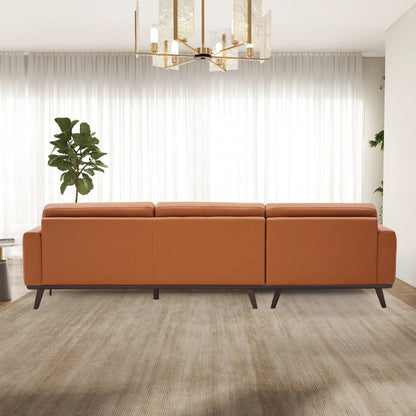 Ella L-shaped stationary sectional couch in tan leather with slim metal legs on Tampa Home & Garden Store