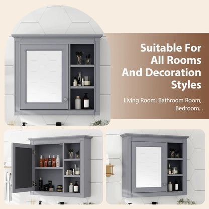 Wall Mounted Cabinet With Mirror and Open Shelves
