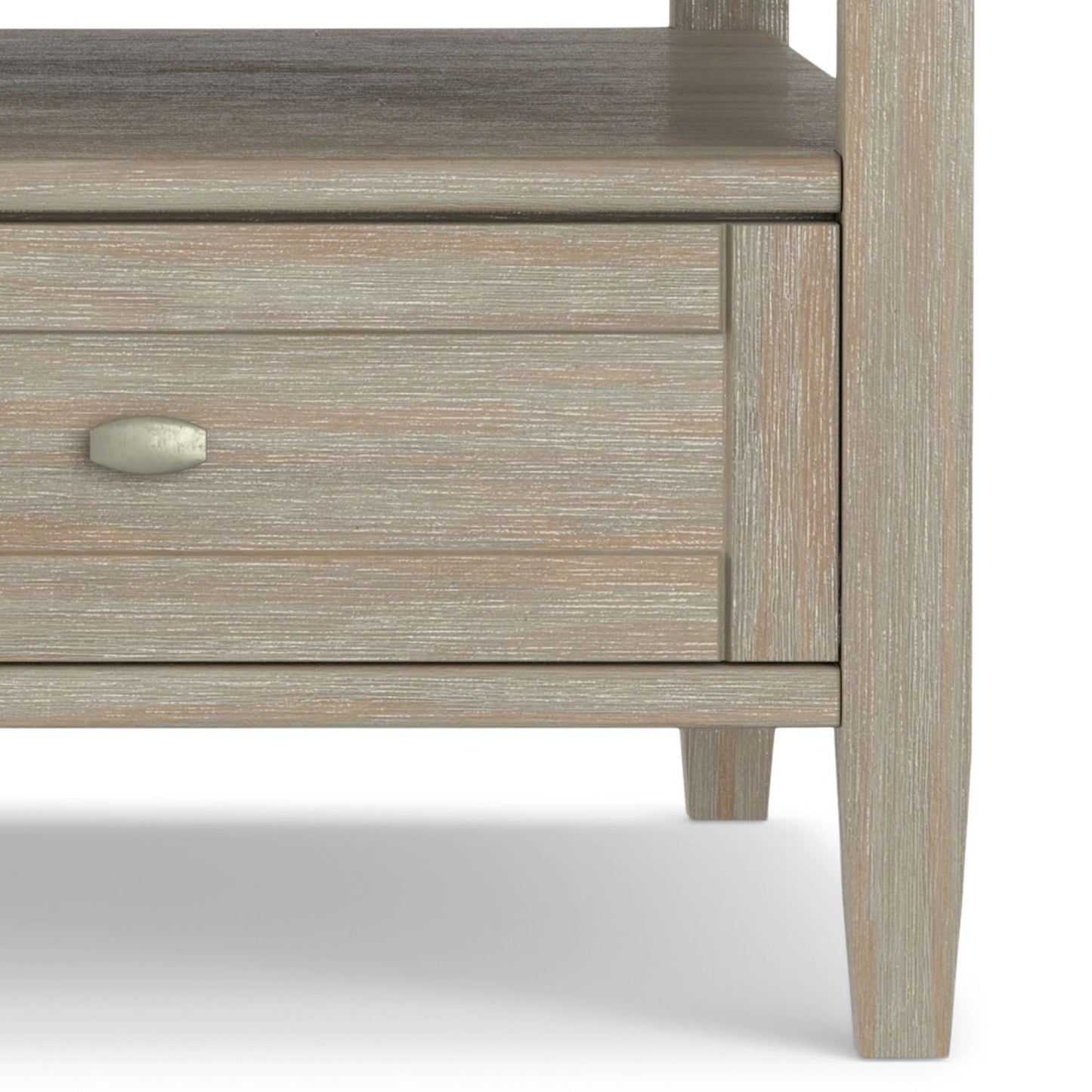 Warm Shaker coffee table in wood with a single drawer and silver knob, tapered legs on Tampa Home & Garden Store