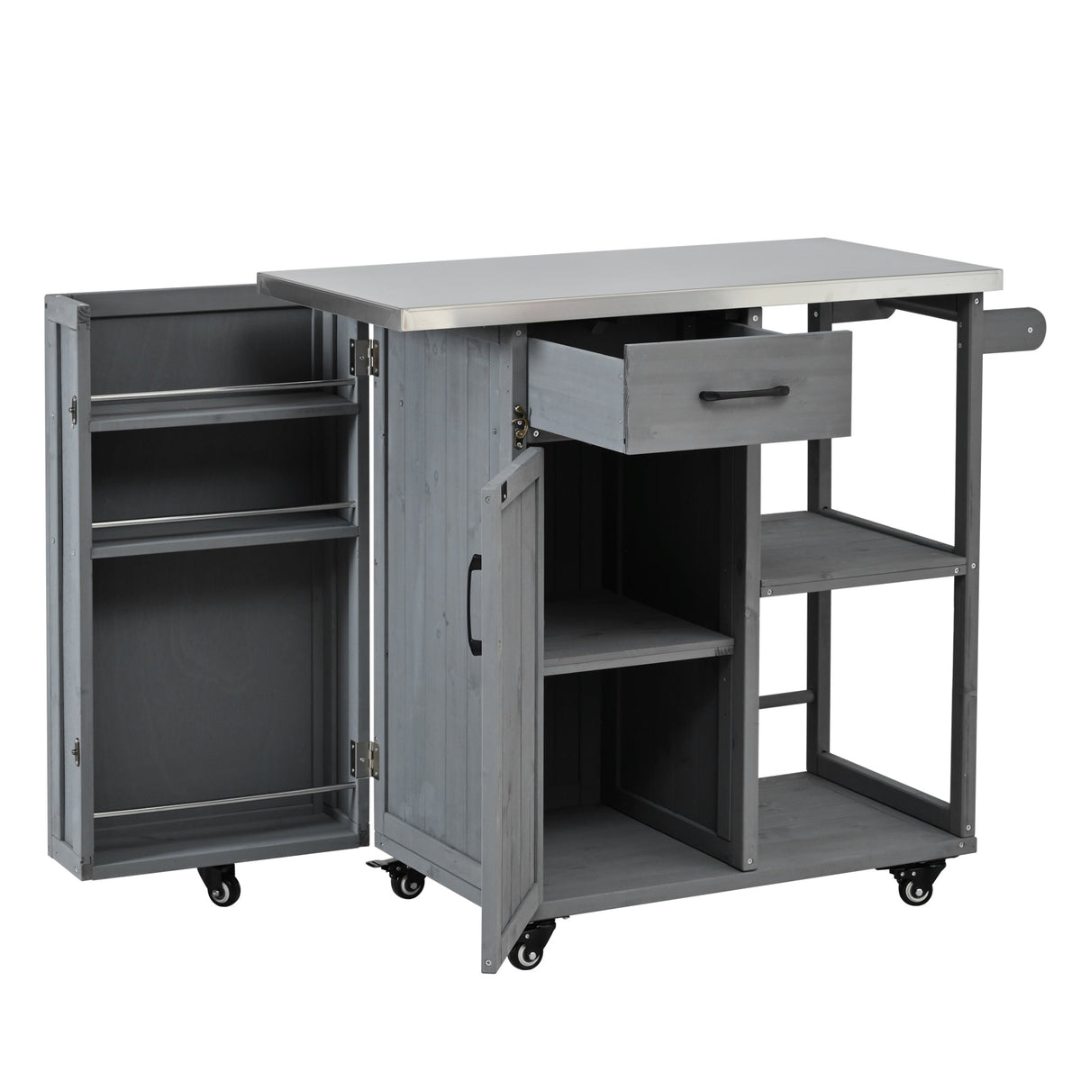 Outdoor Kitchen Island Fir Wood Prep Station with Steel Top, gray HouseOfZazla frame on Tampa Home & Garden Store