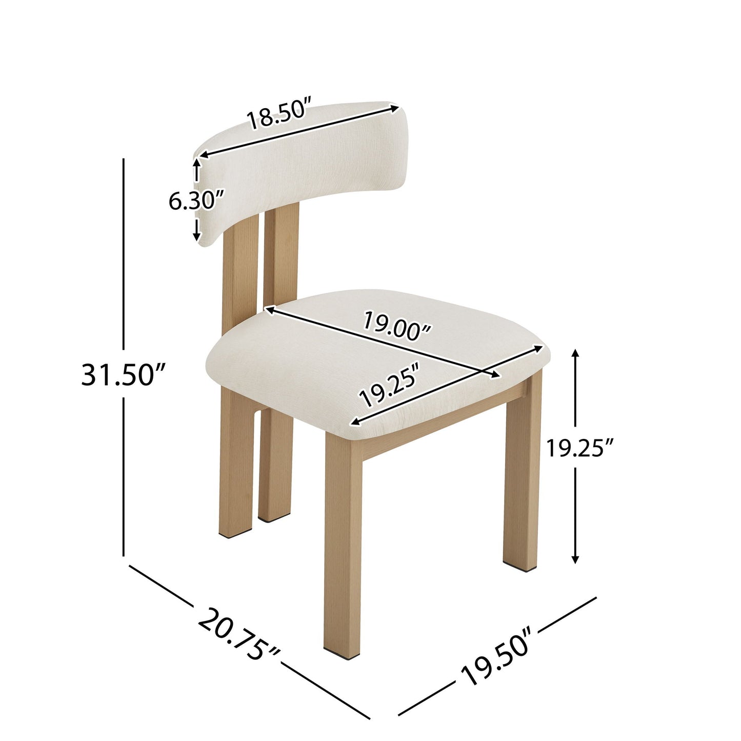 Modern upholstered armless dining chairs set of 2 with beige fabric and light wood legs on Tampa Home & Garden Store