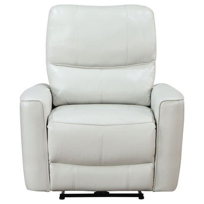 Dove gray leather power recliner chair with smooth reclining action and padded arms on Tampa Home & Garden Store