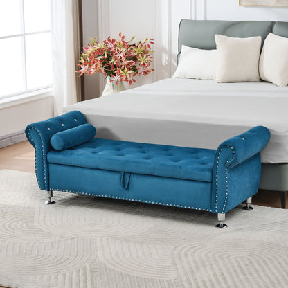 Storage bench by HouseOfZazla in teal velvet with crystal button trim and nailhead edges on Tampa Home & Garden Store