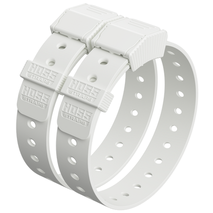 Basic Bucket Strap Pack white plastic straps with Hoss Straps branding for camping gear on Tampa Home & Garden Store