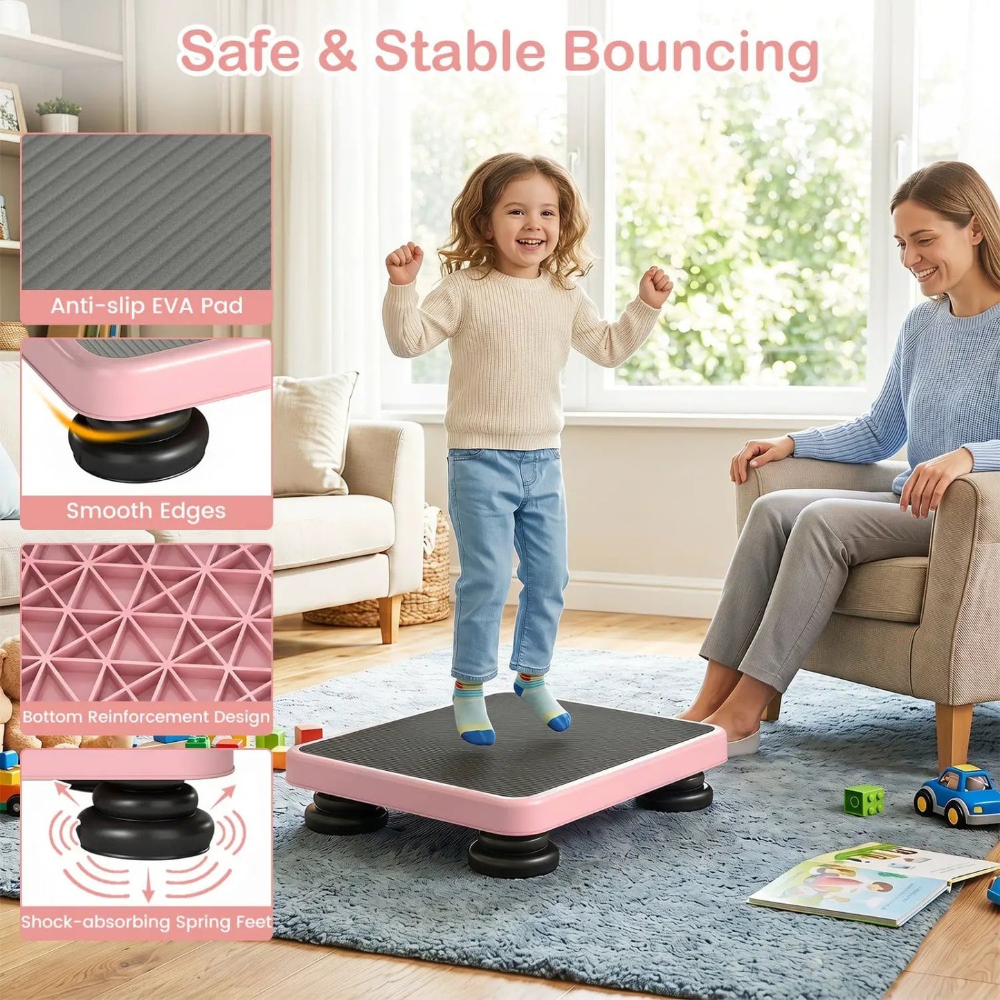 Kids Rebounder Bouncing Board 24x20 with Ropes