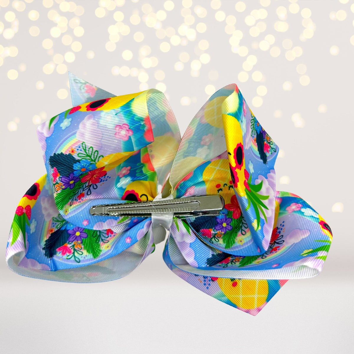 Fun Fruit Hair Bows, 8 inch oversized fruit-pattern bows with metal clip on Tampa Home & Garden Store