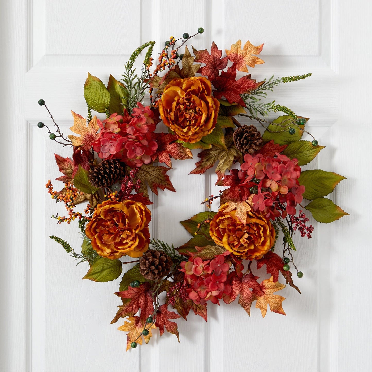 25” Fall Ranunculus, Hydrangea and Berries Autumn Artificial Wreath - Tampa Home & Garden Store