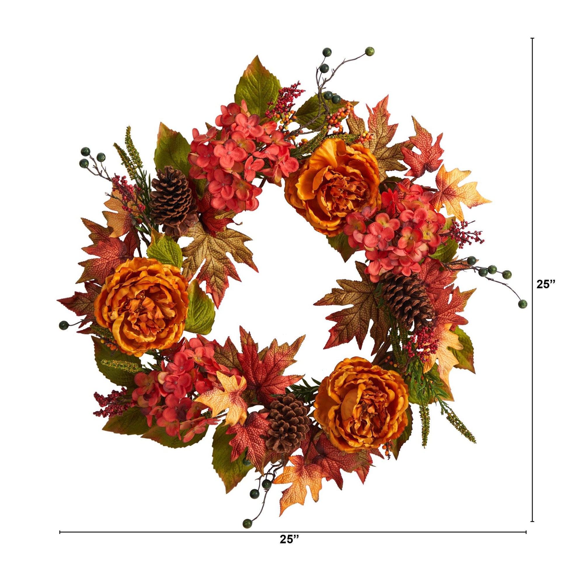 25” Fall Ranunculus, Hydrangea and Berries Autumn Artificial Wreath - Tampa Home & Garden Store