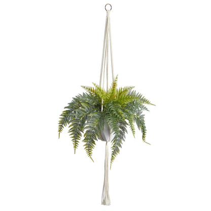 25” Fern Hanging Artificial Plant in Decorative Basket - Tampa Home & Garden Store