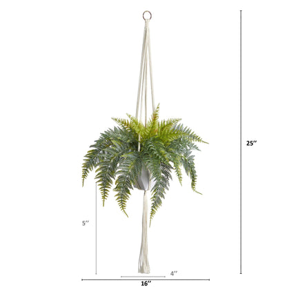 25” Fern Hanging Artificial Plant in Decorative Basket - Tampa Home & Garden Store