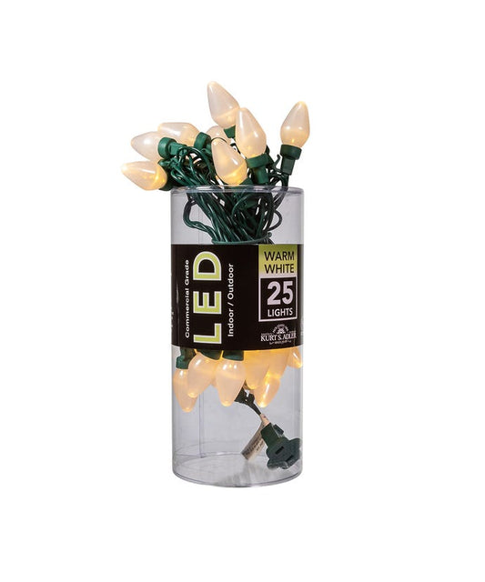 25-Light Warm White Pearl LED C7 Light Set With Green Wire - Tampa Home & Garden Store