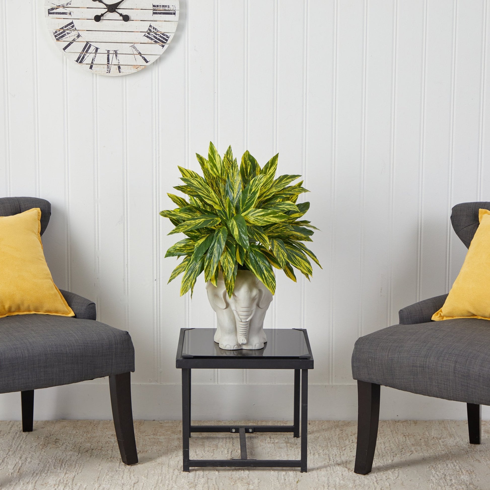 25” Tradescantia Artificial Plant in White Elephant Shaped Planter (Real Touch) - Tampa Home & Garden Store