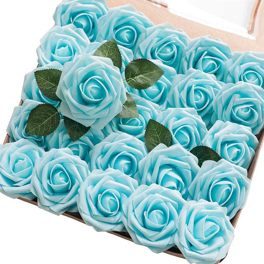 Floroom artificial blue rose bouquet, 25 pieces with green leaves in a box DailySale on Tampa Home & Garden Store