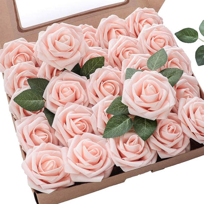25-Pieces Floroom artificial roses pink blooms with green leaves in a box on Tampa Home & Garden Store